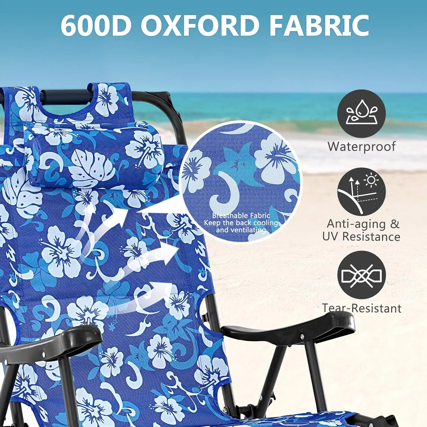 DoCred Beach Chair with Canopy Shade, Folding Beach Cart Chair w/Wheels, Outdoor Recliner Patio Lounge Chairs for Camp, Tailgates, Fishing - Support 400 LBS