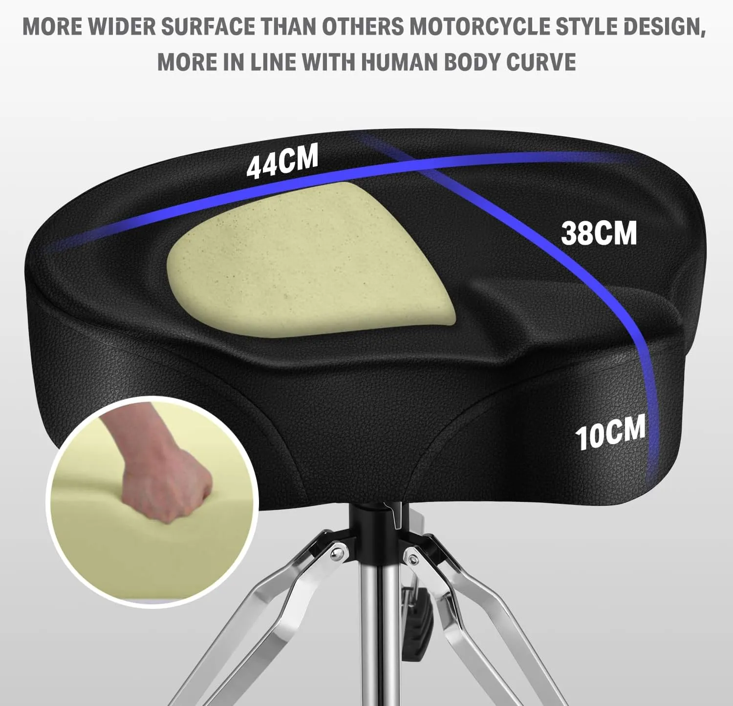 Donner Heavy Duty Drum Throne, Motorcycle Style Drum Stool, Widened Drum Seat with Upgraded Materials, Height Adjustable Padded Drum Chair, Double Braced
