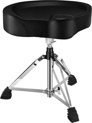 Donner Heavy Duty Drum Throne, Motorcycle Style Drum Stool, Widened Drum Seat with Upgraded Materials, Height Adjustable Padded Drum Chair, Double Braced
