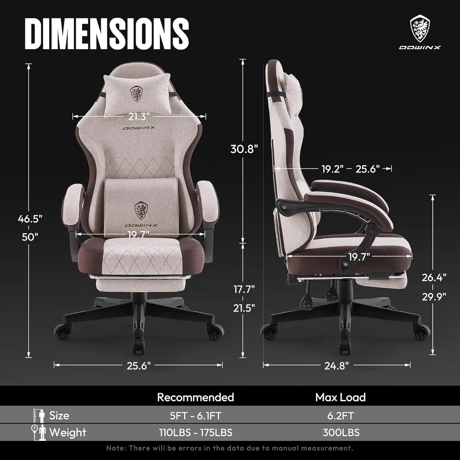 Dowinx Gaming Chair Fabric with Pocket Spring Cushion, High Back Ergonomic Computer Chair with Footrest for Adults, Massage Lumbar Support Swivel Game Chair for Office Gaming 300LBS, Brown