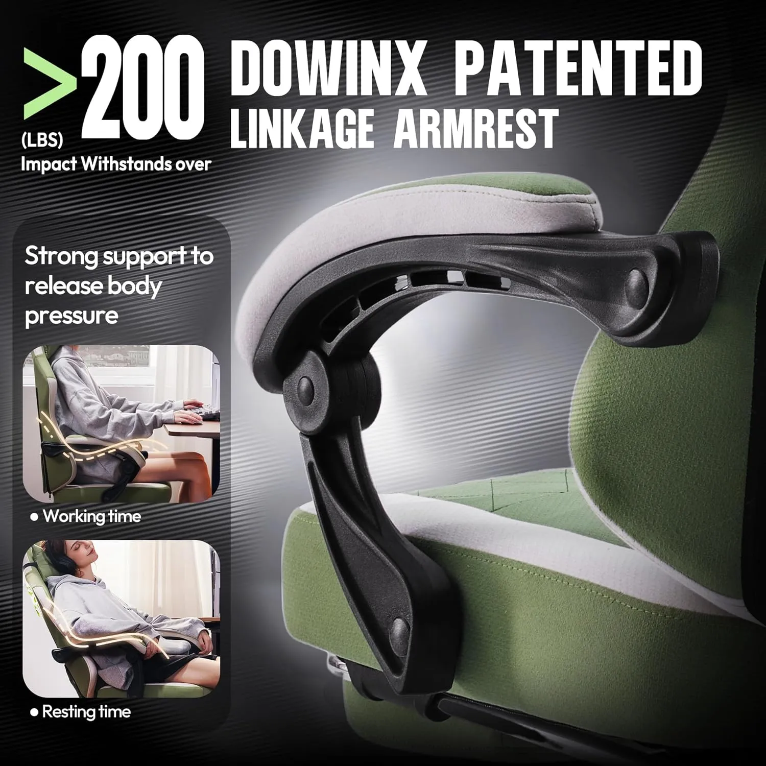 Dowinx Gaming Chair Fabric with Pocket Spring Cushion, High Back Ergonomic Computer Chair with Footrest for Adults, Massage Lumbar Support Swivel Game Chair for Office Gaming 300LBS, Green