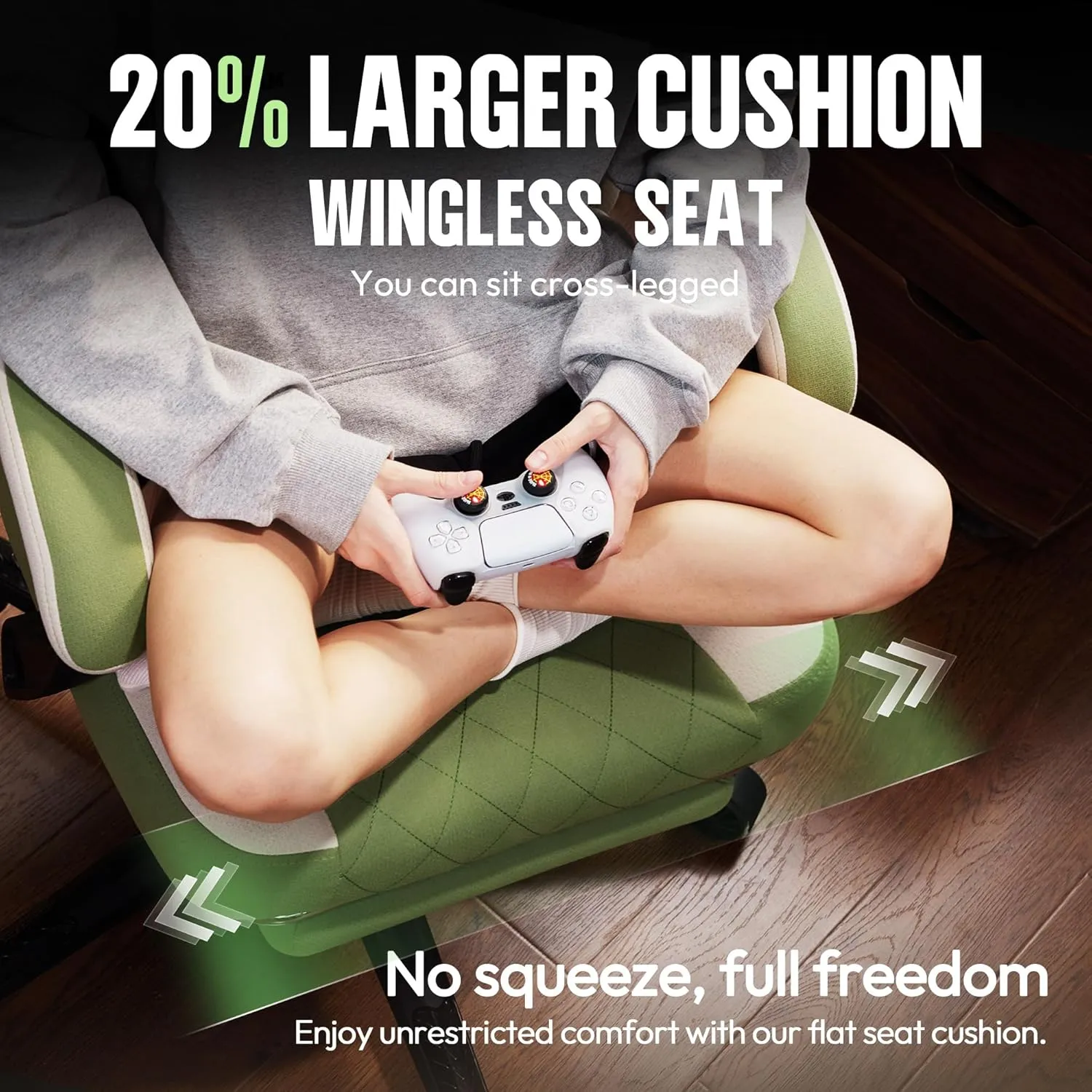 Dowinx Gaming Chair Fabric with Pocket Spring Cushion, High Back Ergonomic Computer Chair with Footrest for Adults, Massage Lumbar Support Swivel Game Chair for Office Gaming 300LBS, Green