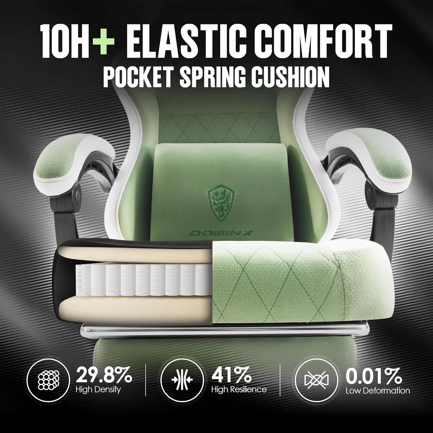 Dowinx Gaming Chair Fabric with Pocket Spring Cushion, High Back Ergonomic Computer Chair with Footrest for Adults, Massage Lumbar Support Swivel Game Chair for Office Gaming 300LBS, Green