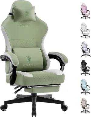 Dowinx Gaming Chair Fabric with Pocket Spring Cushion, High Back Ergonomic Computer Chair with Footrest for Adults, Massage Lumbar Support Swivel Game Chair for Office Gaming 300LBS, Green
