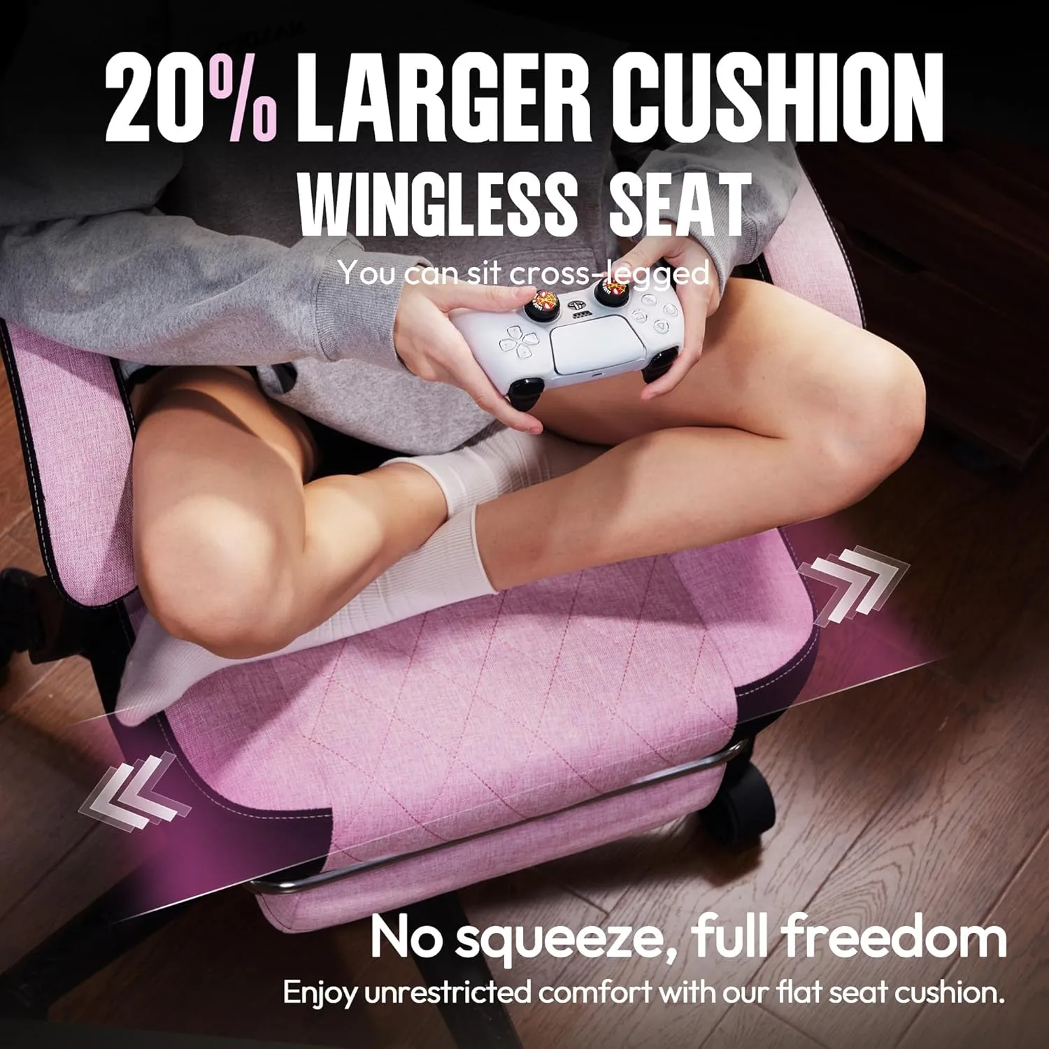 Dowinx Gaming Chair Fabric with Pocket Spring Cushion, High Back Ergonomic Computer Chair with Footrest for Adults, Massage Lumbar Support Swivel Game Chair for Office Gaming 300LBS, Pink