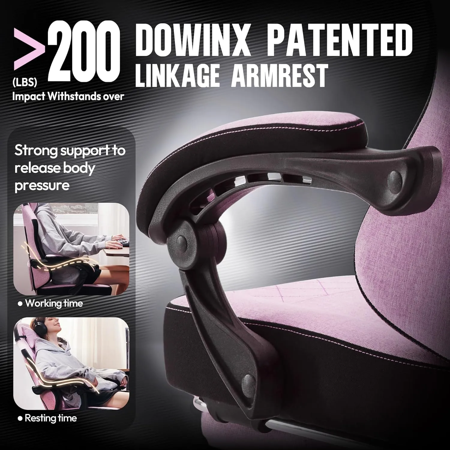Dowinx Gaming Chair Fabric with Pocket Spring Cushion, High Back Ergonomic Computer Chair with Footrest for Adults, Massage Lumbar Support Swivel Game Chair for Office Gaming 300LBS, Pink
