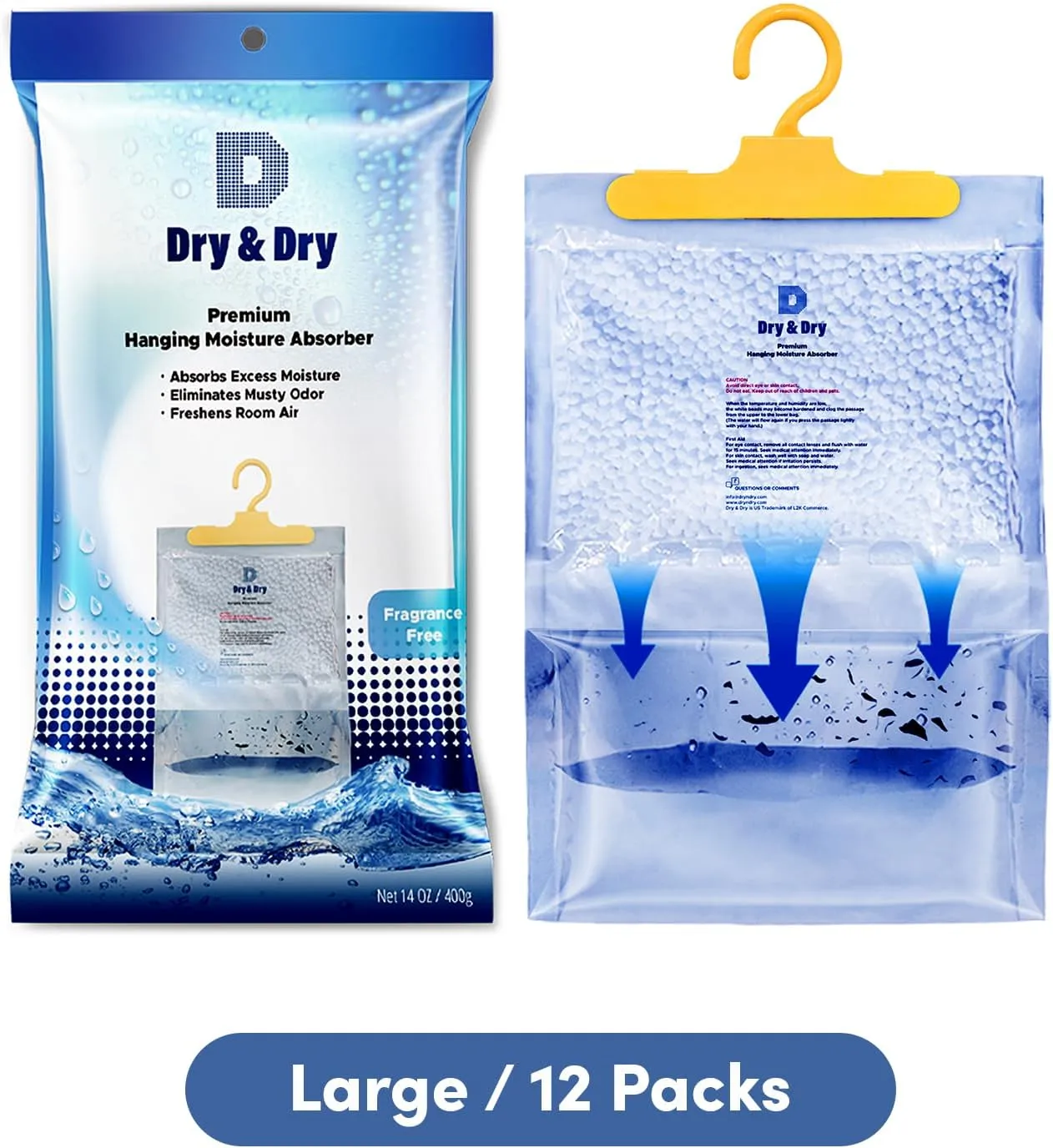 Dry & Dry 12 Pack[14 OZ] Premium Moisture Absorbers Dehumidifiers for Home Dehumidifier for Basement Dehumdifiers for Bedroom Small Dehumidifiers - Dehumidifiers Moisture Absorber