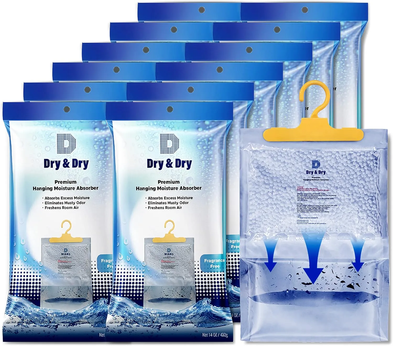 Dry & Dry 12 Pack[14 OZ] Premium Moisture Absorbers Dehumidifiers for Home Dehumidifier for Basement Dehumdifiers for Bedroom Small Dehumidifiers - Dehumidifiers Moisture Absorber