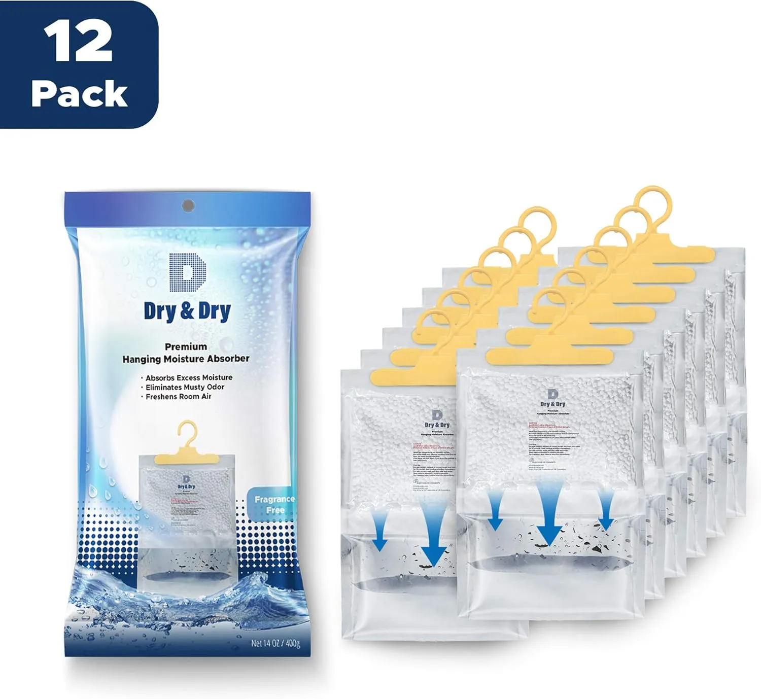Dry & Dry 12 Pack[14 OZ] Premium Moisture Absorbers Dehumidifiers for Home Dehumidifier for Basement Dehumdifiers for Bedroom Small Dehumidifiers - Dehumidifiers Moisture Absorber