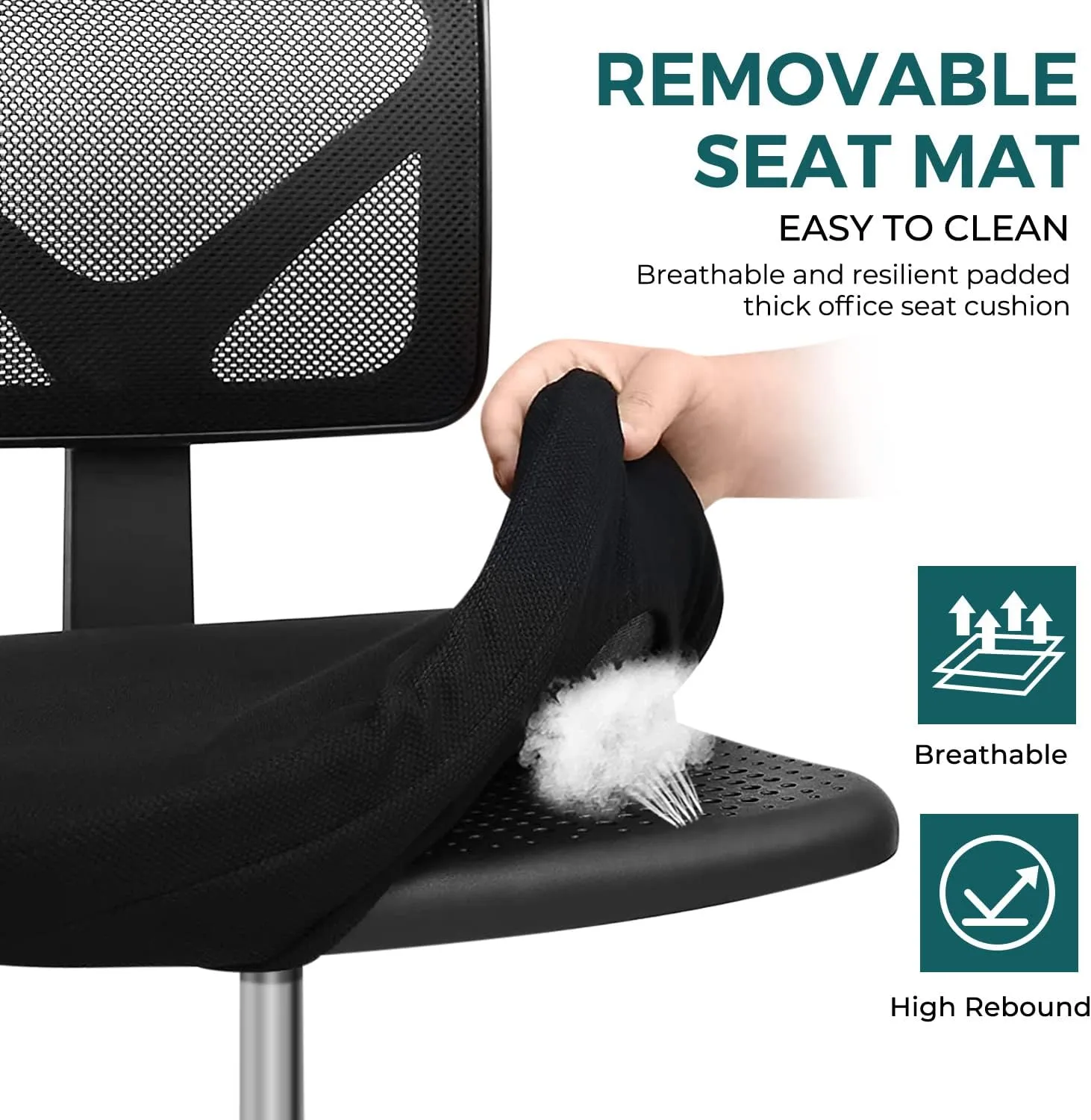 DUMOS Armless Desk Chairs with Wheels, Ergonomic Adjustable Home Office Swivel Rolling Task Chair No Arms, Comfy Mesh Mid Back Computer Work Vanity Desk Seat for Small Spaces, Black