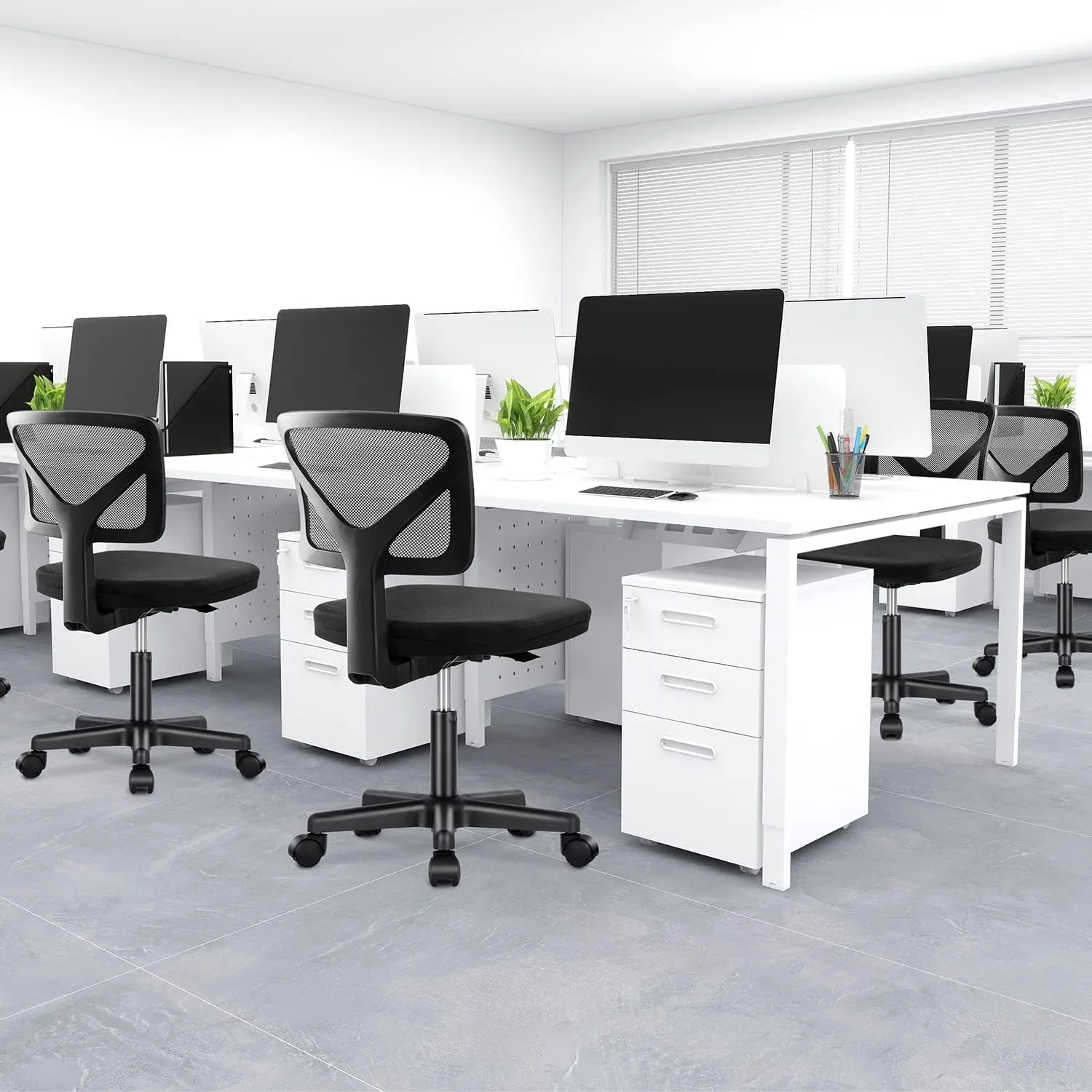 DUMOS Armless Desk Chairs with Wheels, Ergonomic Adjustable Home Office Swivel Rolling Task Chair No Arms, Comfy Mesh Mid Back Computer Work Vanity Desk Seat for Small Spaces, Black