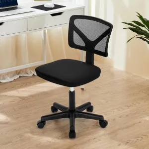 DUMOS Armless Desk Chairs with Wheels, Ergonomic Adjustable Home Office Swivel Rolling Task Chair No Arms, Comfy Mesh Mid Back Computer Work Vanity Desk Seat for Small Spaces, Black