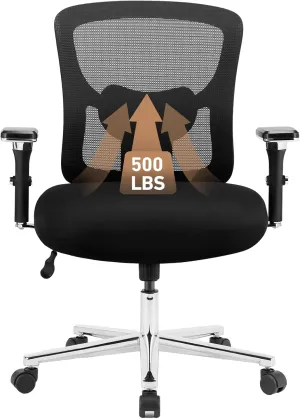 DUMOS Ergonomic Home Office Desk Chair - Heavy Duty Mid Back with Lumbar Support & 4D Armrest, Height Adjustable Mesh Computer Gaming with Backrest & Swivel Wheels, Black