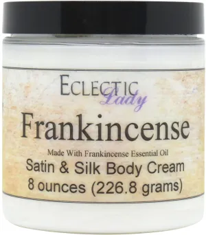 Eclectic Lady Frankincense Satin and Silk Cream, Body Cream, Body Lotion, 8 oz - Shea Butter, Aloe, Silk Amino Acids, Vitamin E, Phthalate-Free, Handcrafted in USA - Perfect For Women