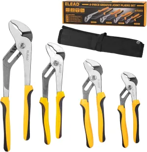ELEAD 4-Piece Groove Joint Pliers Set, 12/10/8/6 Inch Adjustable Water Pump Pliers with Tool Roll Bag, Tongue and Groove for Home Repair, Gripping, Nuts, Bolts, Pipe & Fittings