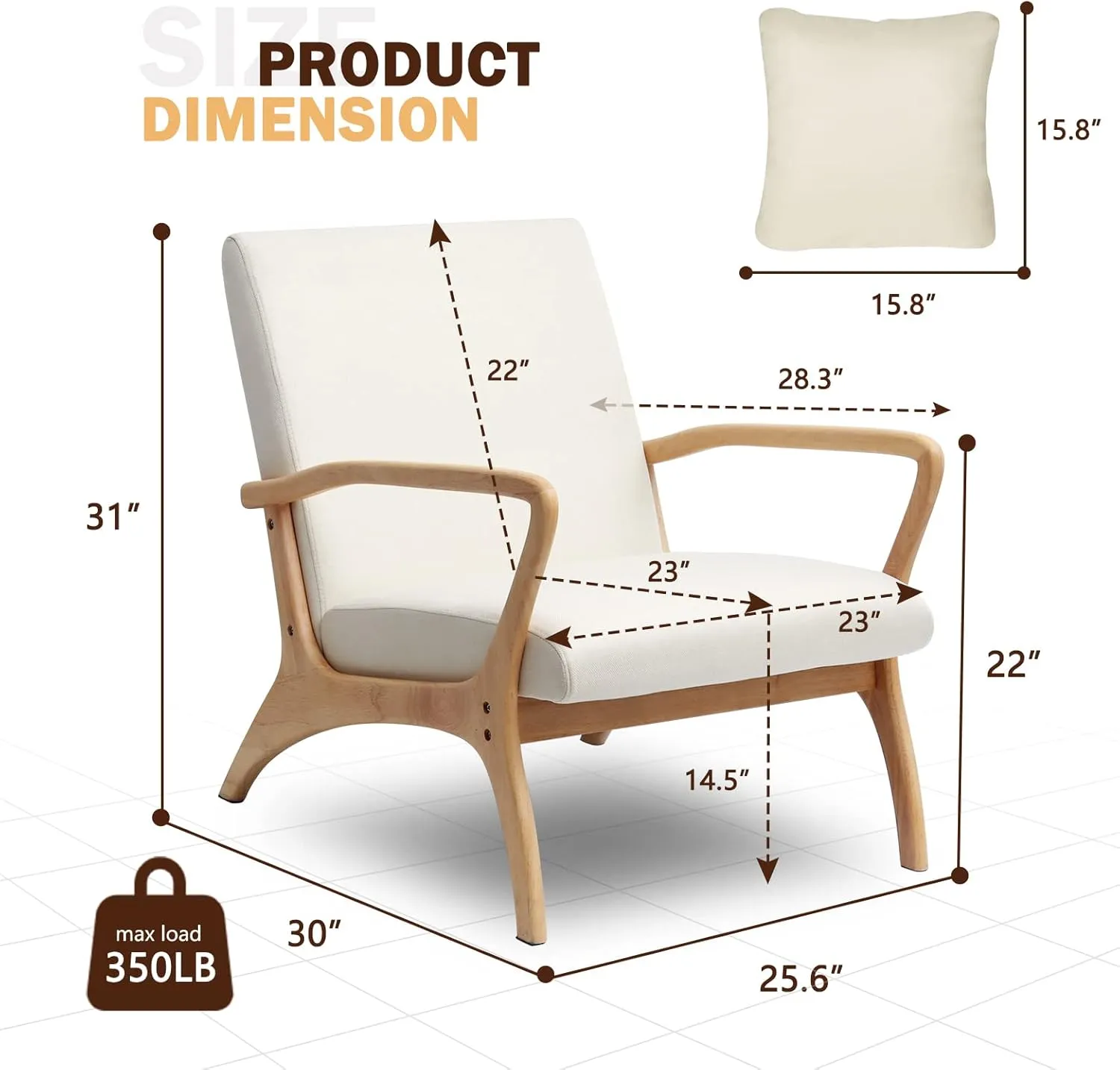 ELUCHANG Accent Chair with Lumbar Pillow,Mid-Century Modern Armchair, Linen Fabric Comfy Reading, Lounge Side Chair for Living Room Bedroom Apartment,Easy Assembly(Beige)
