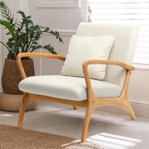 ELUCHANG Accent Chair with Lumbar Pillow,Mid-Century Modern Armchair, Linen Fabric Comfy Reading, Lounge Side Chair for Living Room Bedroom Apartment,Easy Assembly(Beige)