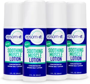 EPSOM-IT Soothing Muscle Lotion - Roll On Epsom Salt Lotion with Arnica for Muscle Stiffness, Leg, Knees and Feet Discomfort, Topical Magnesium Cream, 3oz, 4-pack