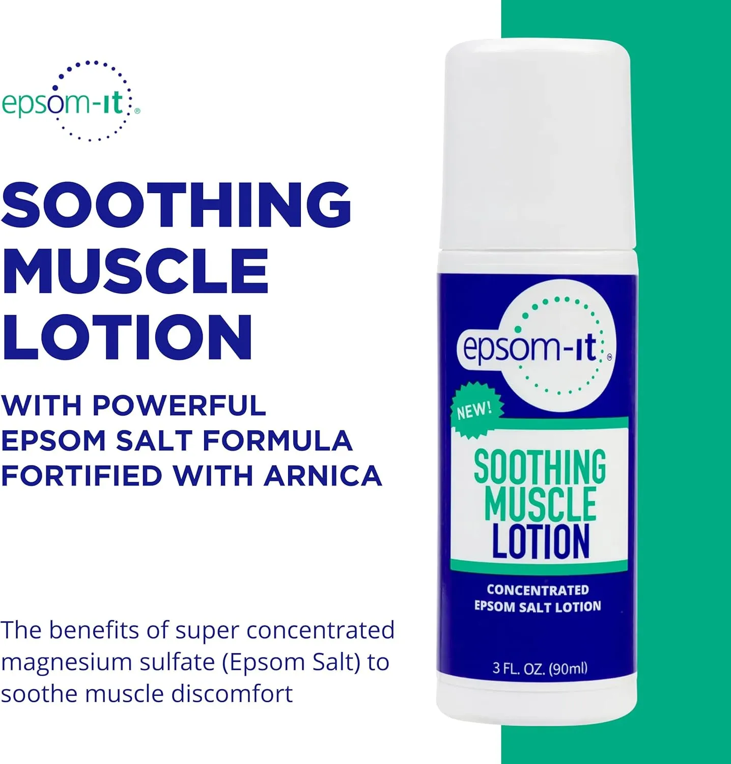 Epsom-It Soothing Muscle Lotion - Roll On Epsom Salt Lotion with Arnica for Muscle Stiffness, Leg, Knees and Feet Discomfort, Topical Magnesium Cream, 3oz