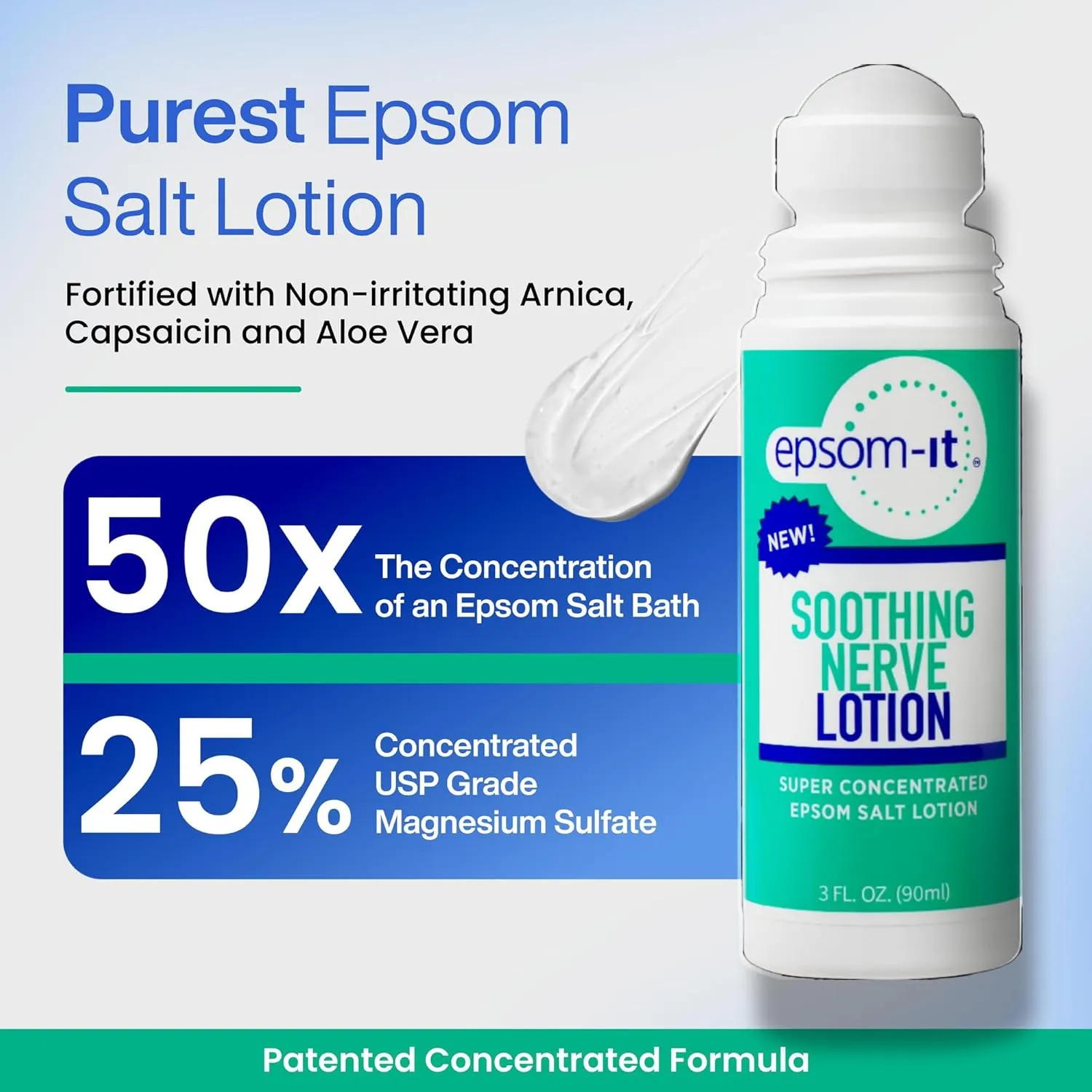 Epsom-It Soothing Nerve Lotion - Roll On Epsom Salt Magnesium Lotion, Topical Magnesium Cream with Capsaicin & Arnica for Tired Muscles and Sleep, 3oz