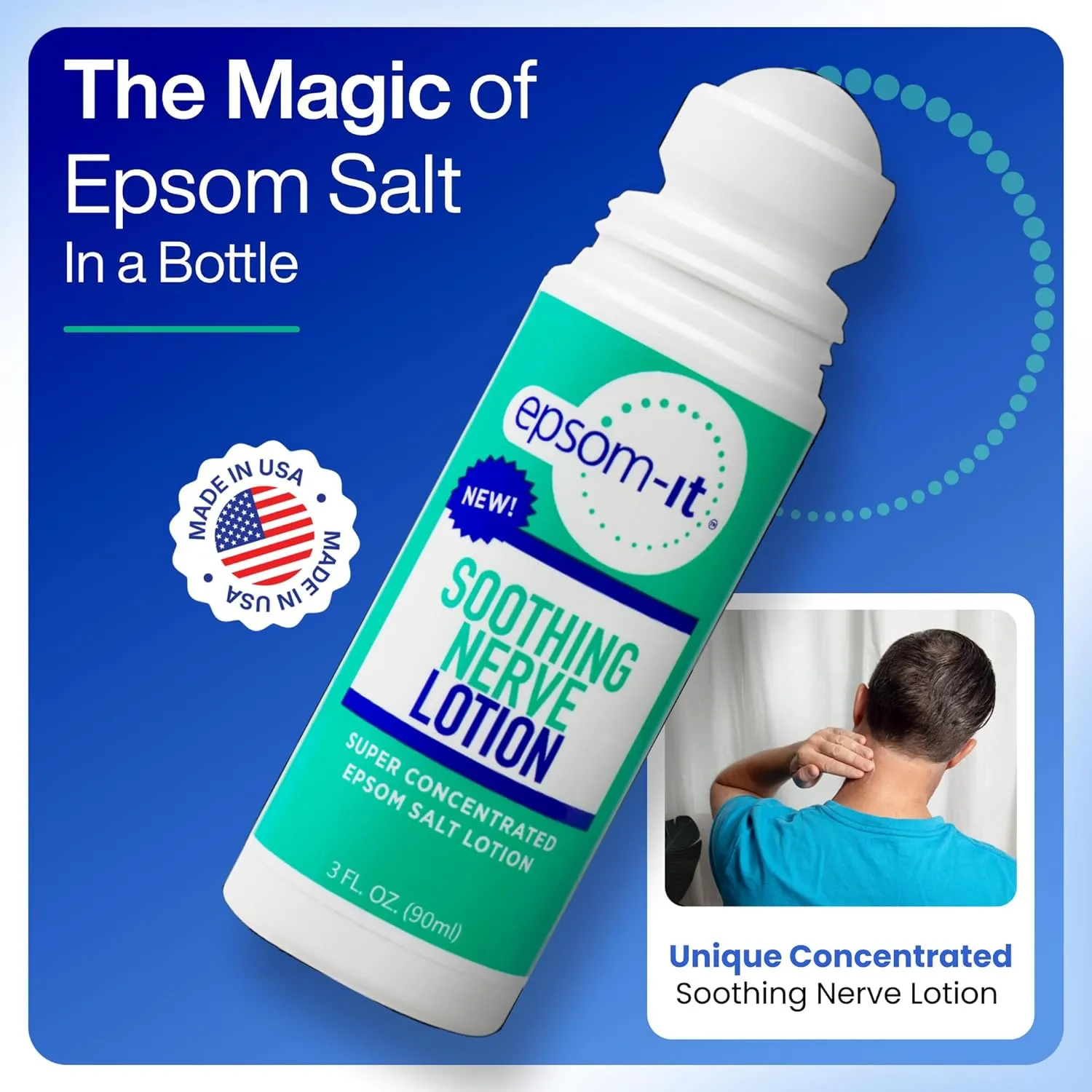 Epsom-It Soothing Nerve Lotion - Roll On Epsom Salt Magnesium Lotion, Topical Magnesium Cream with Capsaicin & Arnica for Tired Muscles and Sleep, 3oz