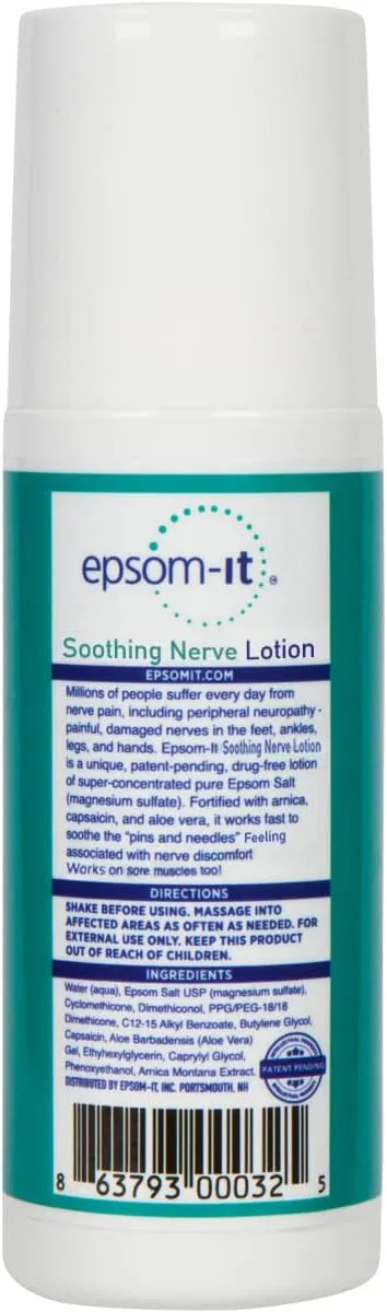 Epsom-It Soothing Nerve Lotion - Roll On Epsom Salt Magnesium Lotion, Topical Magnesium Cream with Capsaicin & Arnica for Tired Muscles and Sleep, 3oz