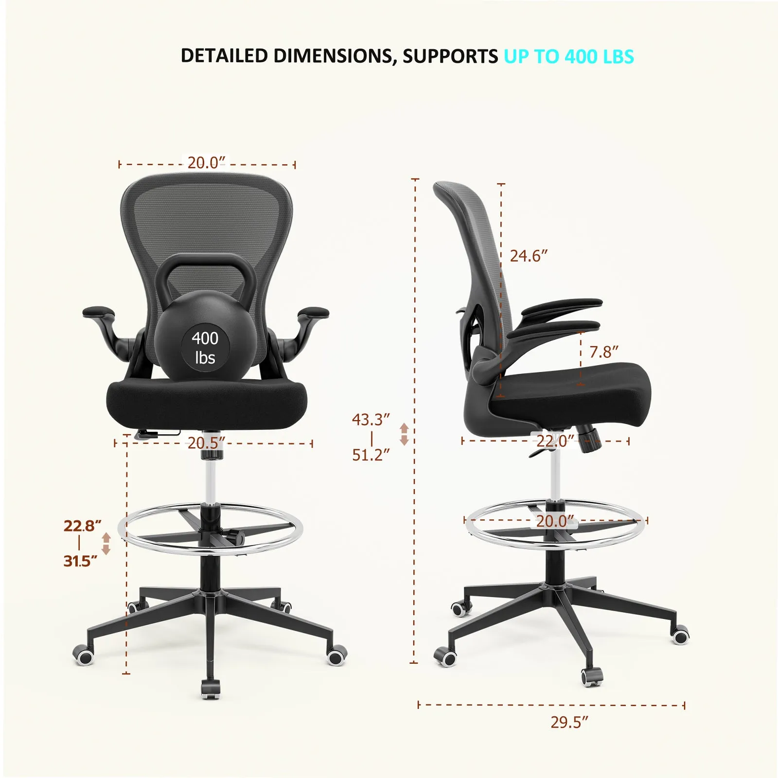 Ergonomic Mesh Drafting Chair - 889