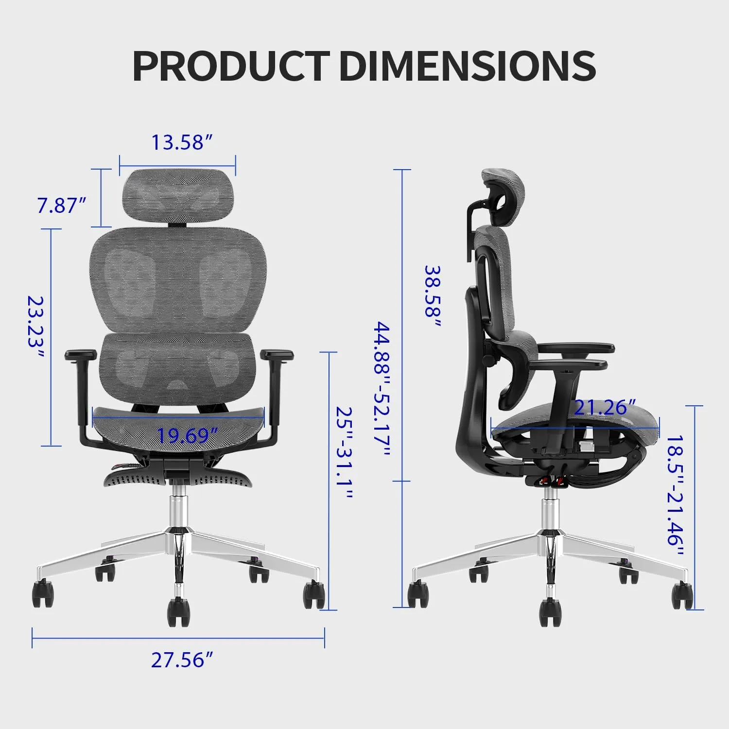 Ergonomic Mesh Office Chair with 3D Adjustable Armrest,High Back Desk Computer Chair Ergo3d Ergonomic Chairs with Wheels for Home & Office Darkgrey