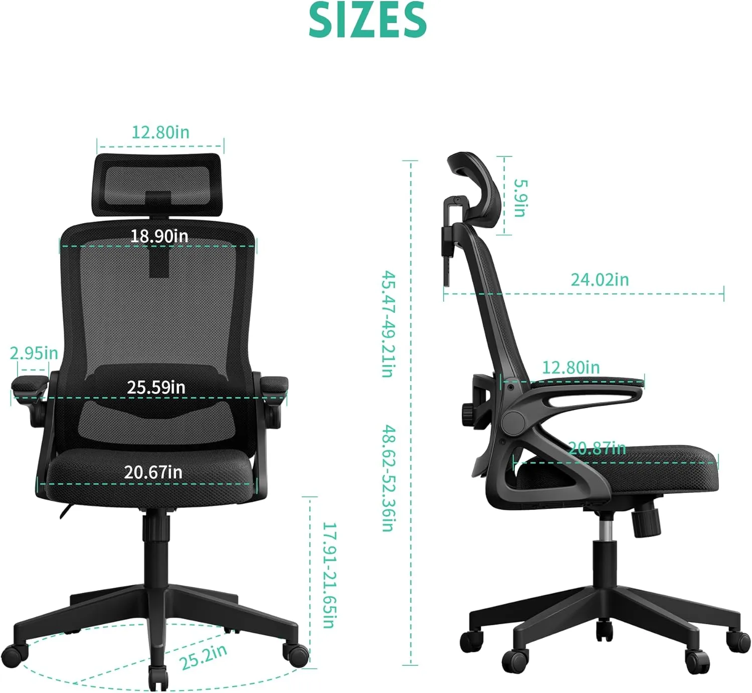 Ergonomic Office Chair, Adjustable Lumbar Support & Rotatable Headrest, 90° Flip-Up Armrests – Breathable Mesh Desk Chair with Thickened Cushion, 360 Swivel – Easy Assemble for Home/Gaming/Office