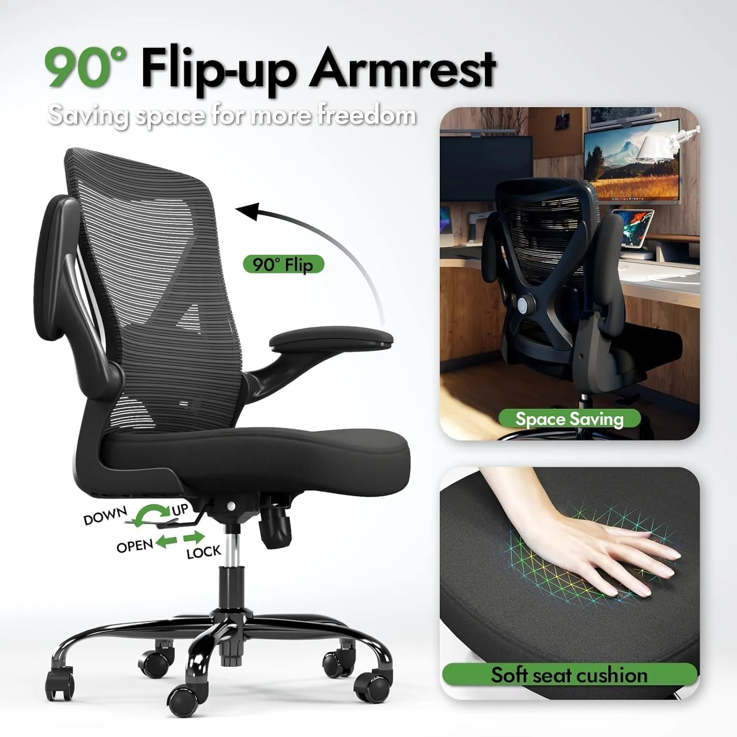 Ergonomic Office Chair with Lumbar Support - Adjustable Computer Desk Chairs for Home Office, Gaming, and Work - Comfortable and Supportive Desk Chairs for Adults (Black)