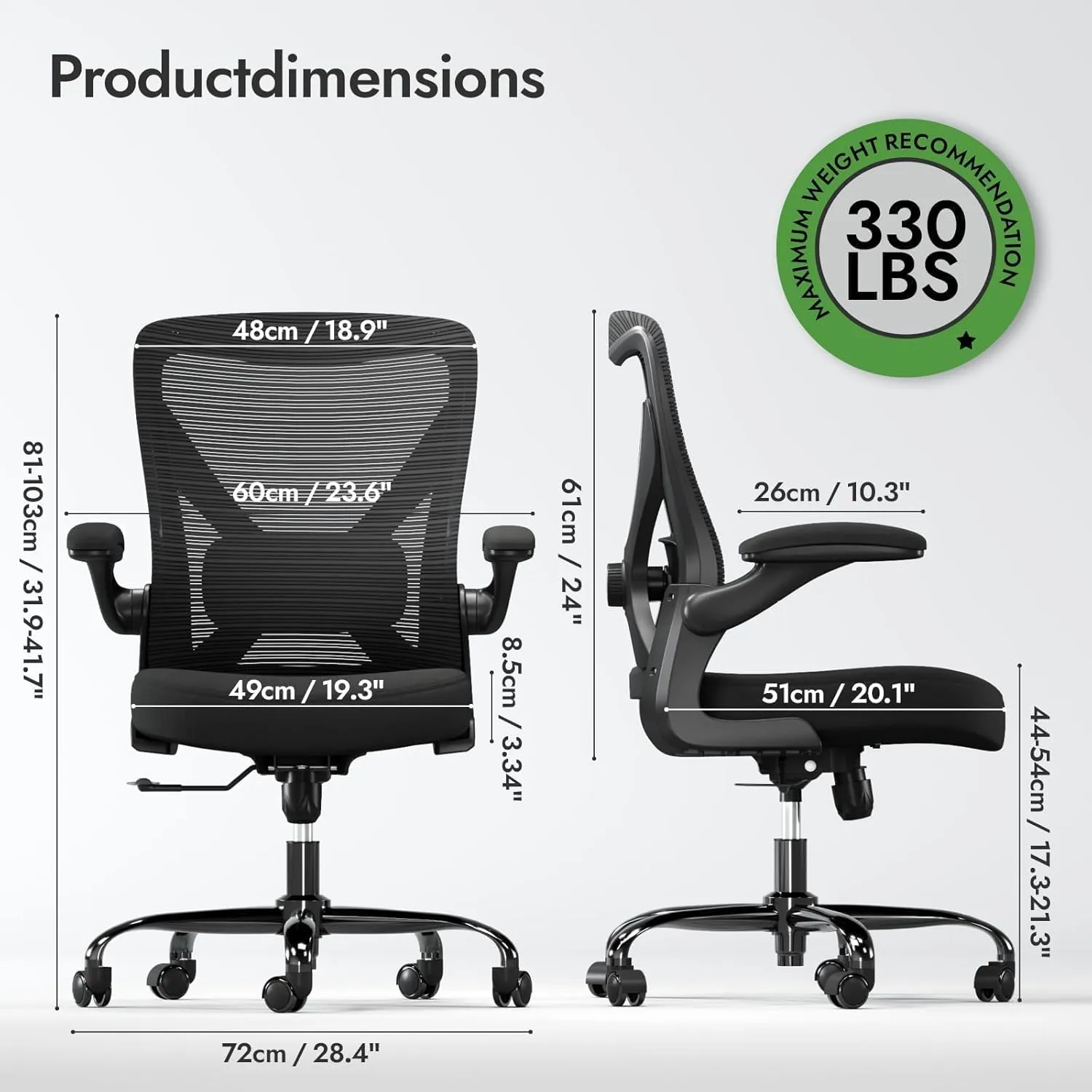 Ergonomic Office Chair with Lumbar Support - Adjustable Computer Desk Chairs for Home Office, Gaming, and Work - Comfortable and Supportive Desk Chairs for Adults (Black)