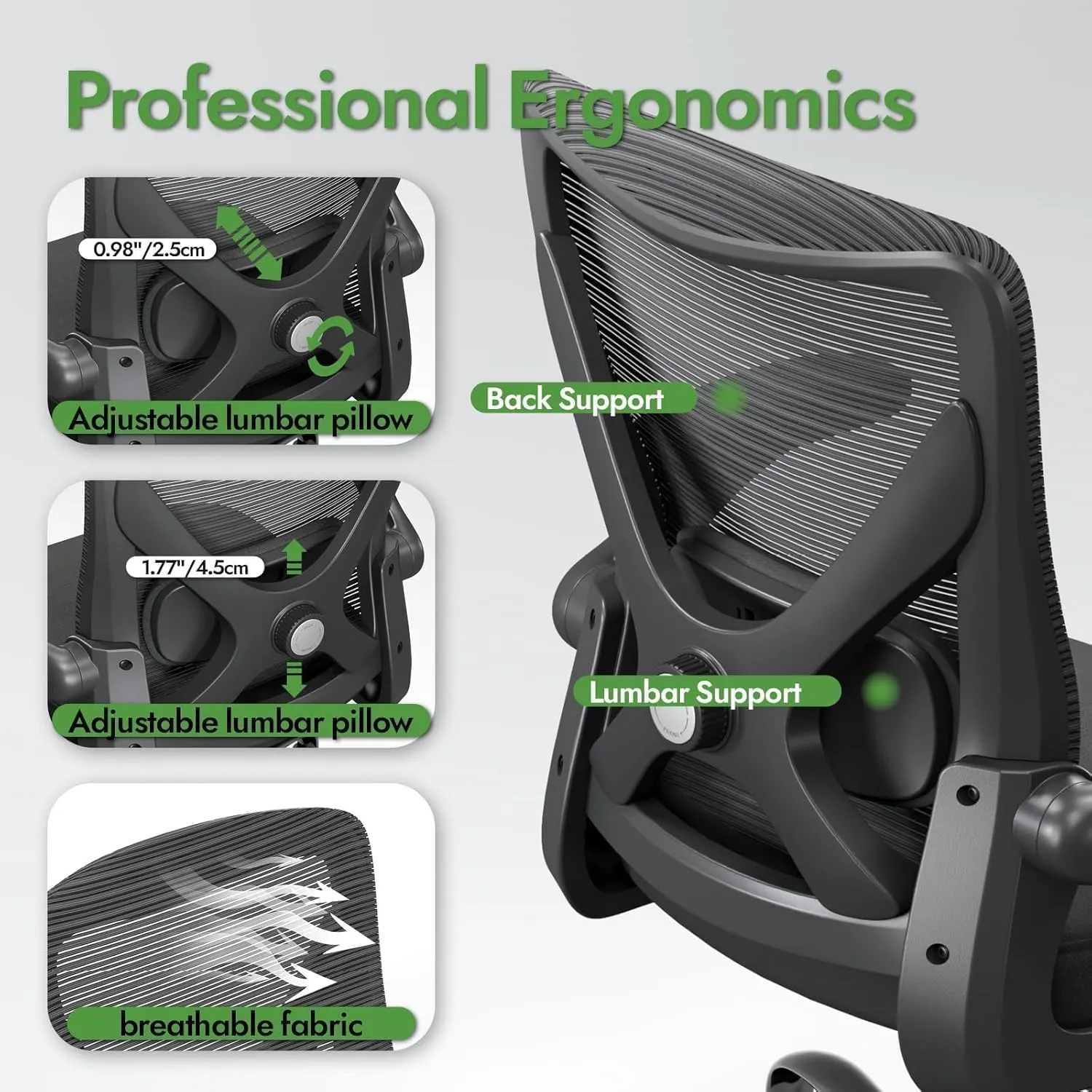 Ergonomic Office Chair with Lumbar Support - Adjustable Computer Desk Chairs for Home Office, Gaming, and Work - Comfortable and Supportive Desk Chairs for Adults (Black)