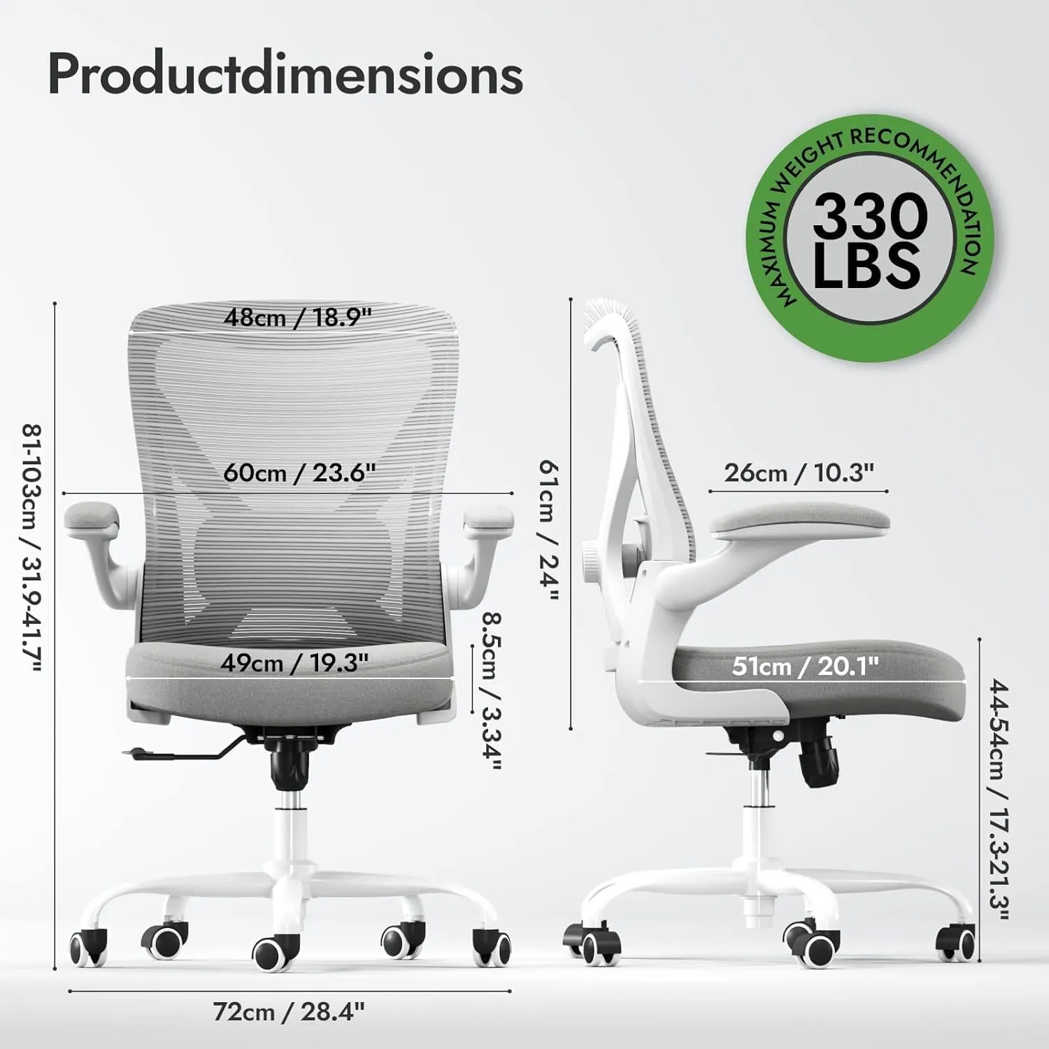 Ergonomic Office Chair with Lumbar Support - Adjustable Computer Desk Chairs for Home Office, Gaming, and Work - Comfortable and Supportive Desk Chairs for Adults(Grey)