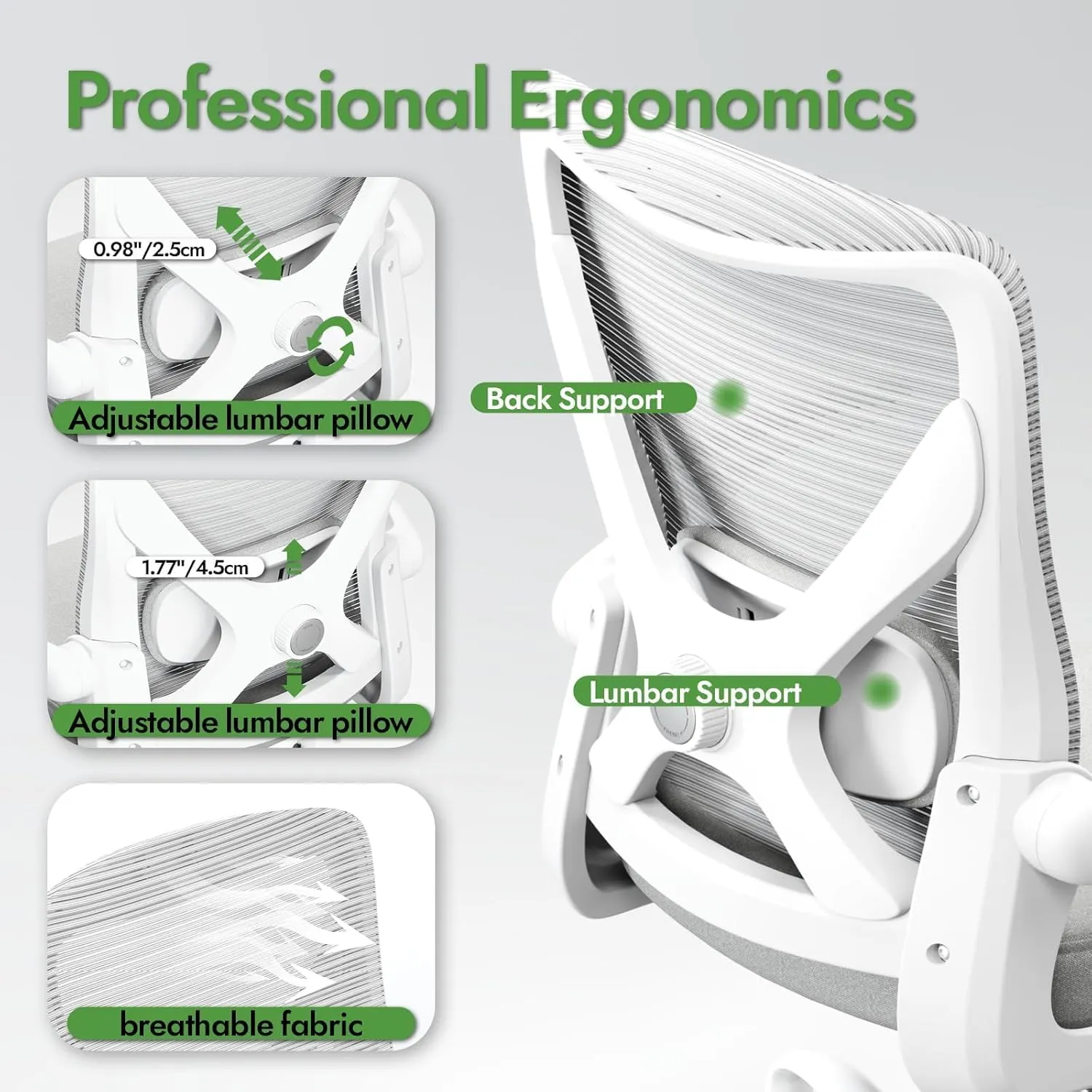 Ergonomic Office Chair with Lumbar Support - Adjustable Computer Desk Chairs for Home Office, Gaming, and Work - Comfortable and Supportive Desk Chairs for Adults(Grey)