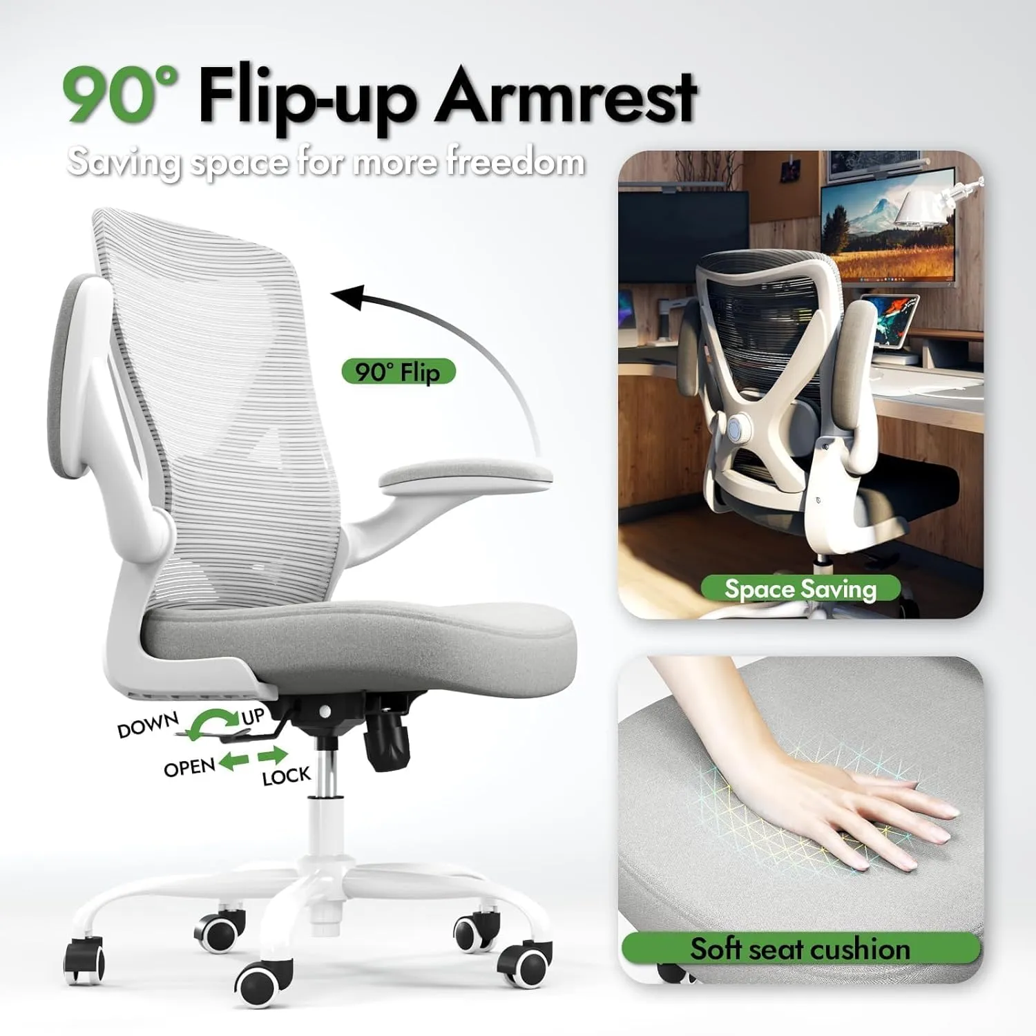 Ergonomic Office Chair with Lumbar Support - Adjustable Computer Desk Chairs for Home Office, Gaming, and Work - Comfortable and Supportive Desk Chairs for Adults(Grey)