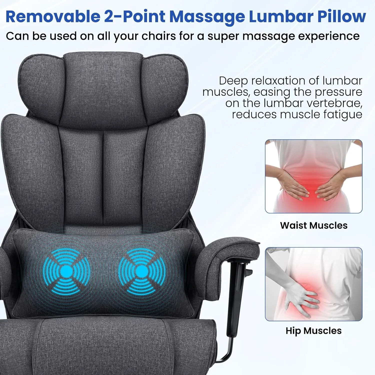 Executive Office Chair Big and Tall with Massage 450lbs Heavy Duty Desk Chair with Lumbar Support Reclining Office Chair with Footrest High Back Ergonomic Fabric Chair for Heavy People Dark Gray