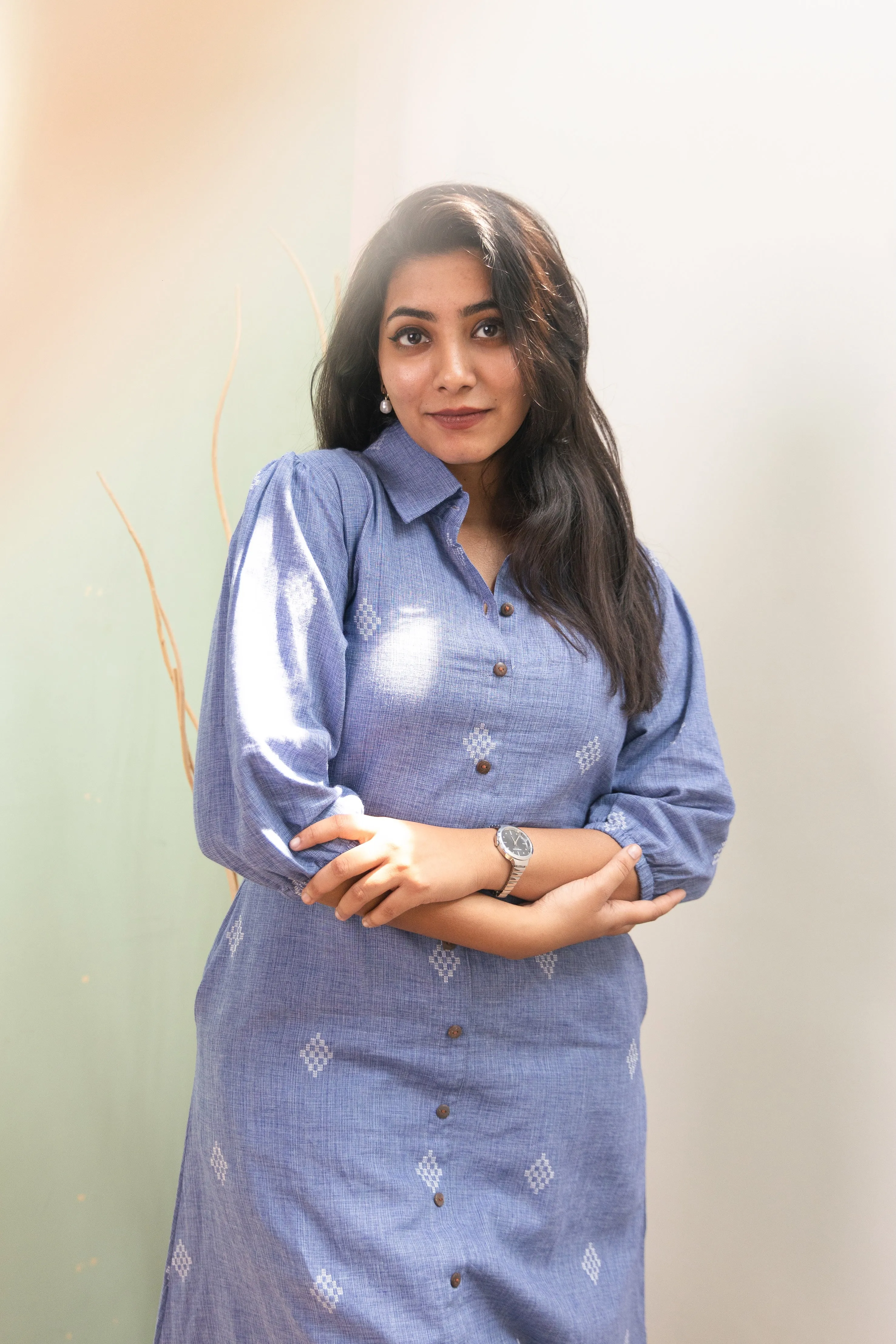 EXP - Reshma Denim Blue Handloom Kurta Set