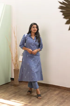 EXP - Reshma Denim Blue Handloom Kurta Set