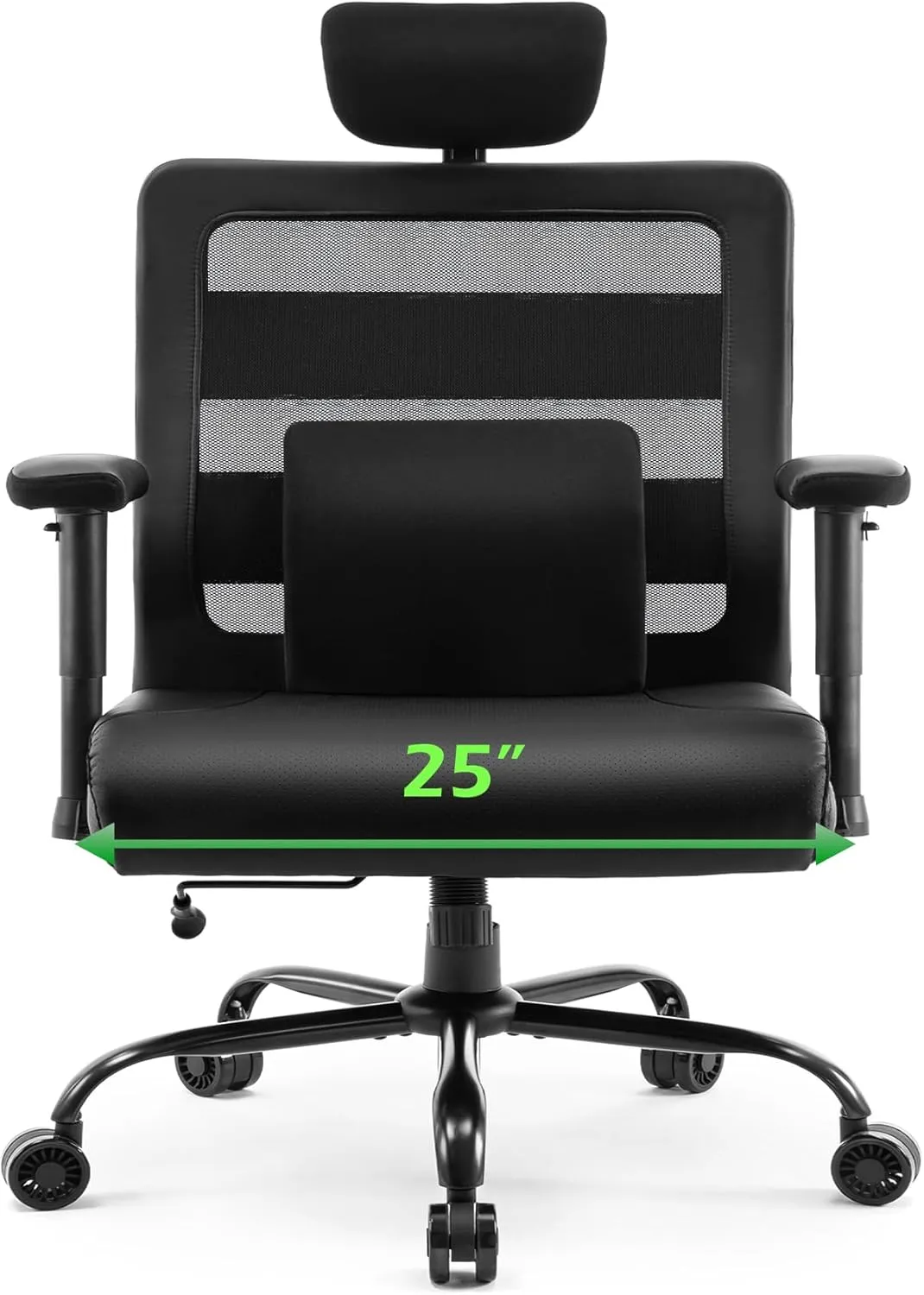 Extra Wide Seat Office Chair for Big and Tall 500lbs, with High Back Adjustable Headrest Lumbar Support Arms Wheels Heavy Duty (Pinhole Leather Seat)