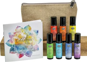 Fabulous Frannie Chakra Complete Pre-diluted Roll On Set with Travel Bag Made with Pure Essentials Oils 10ml (Pack of 7)