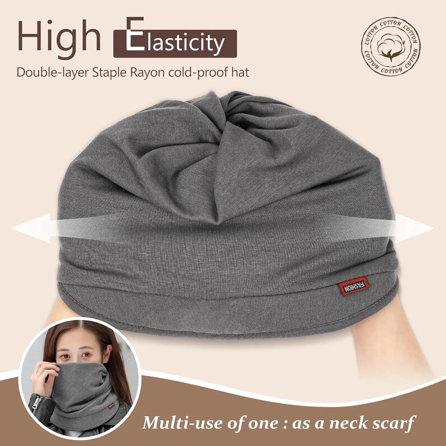 FADACHY Hat for Women - Soft Double-Layer Beanie with Ponytail Hole Spring Fall Winter Hats with Brim/Slouchy Beanie Cap