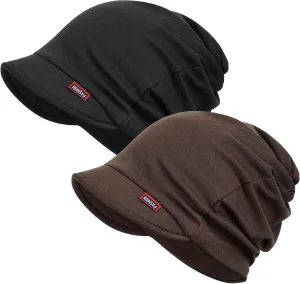 FADACHY Hat for Women - Soft Double-Layer Beanie with Ponytail Hole Spring Fall Winter Hats with Brim/Slouchy Beanie Cap