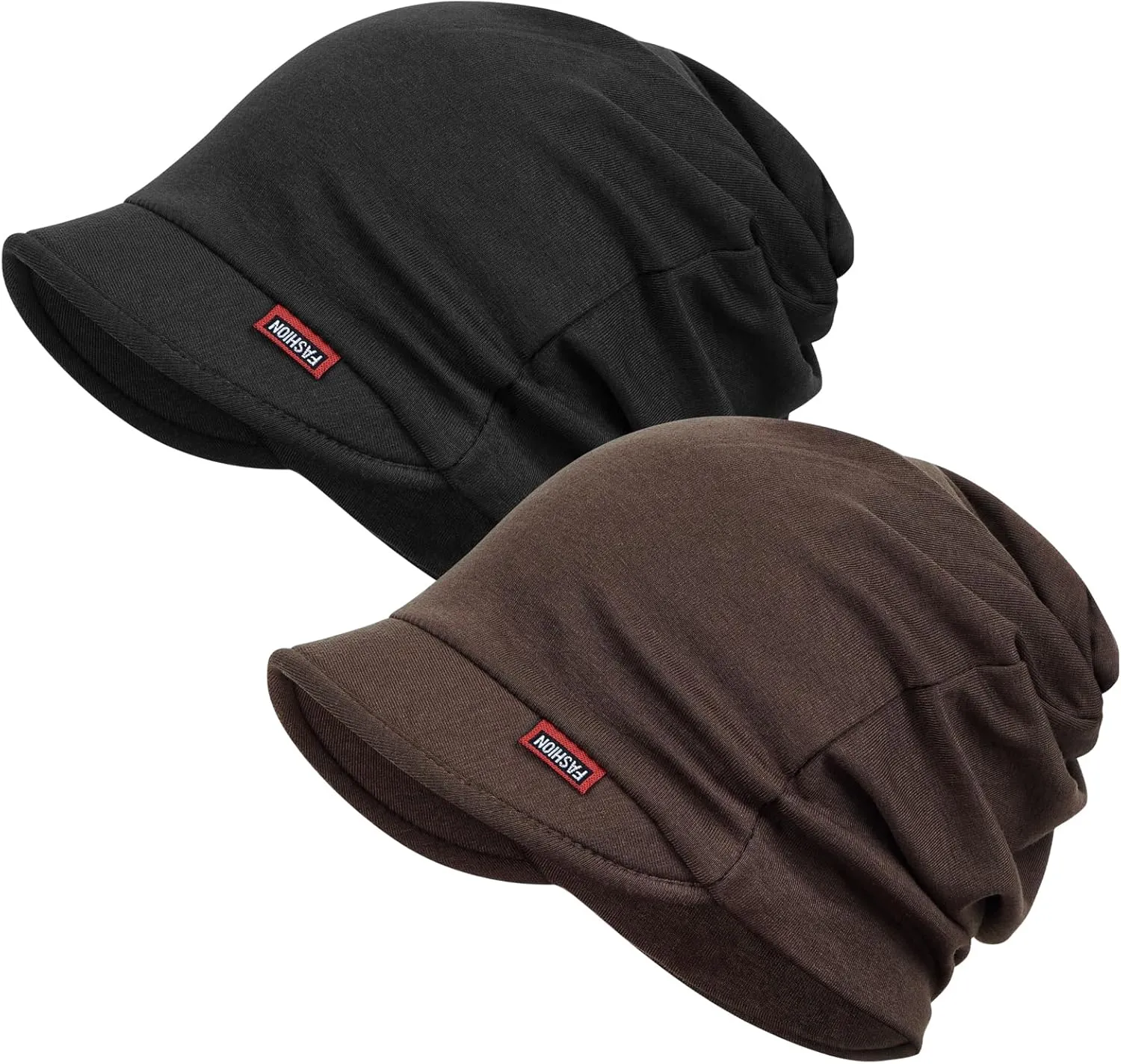 FADACHY Hat for Women - Soft Double-Layer Beanie with Ponytail Hole Spring Fall Winter Hats with Brim/Slouchy Beanie Cap