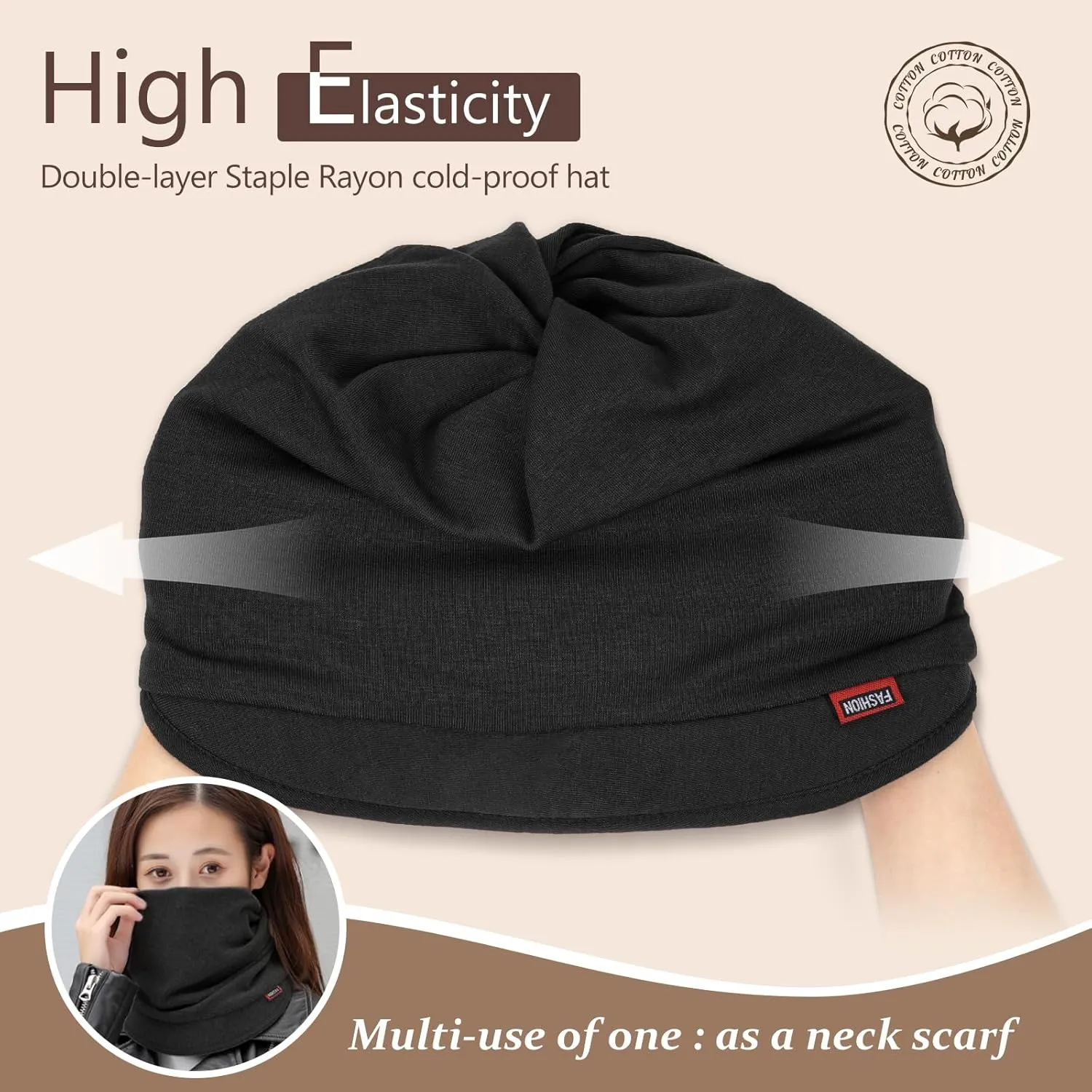 FADACHY Hat for Women - Soft Double-Layer Beanie with Ponytail Hole Spring Fall Winter Hats with Brim/Slouchy Beanie Cap