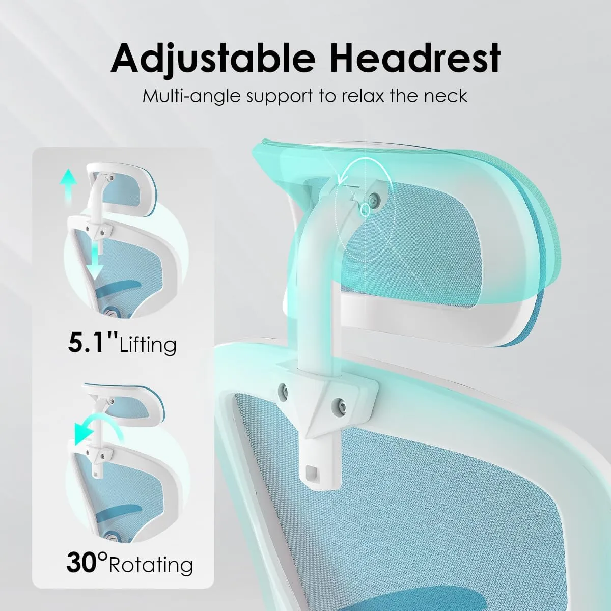 Farini Ergonomic Office Chair, Home Office Desk Chair with Headrest, High Back Computer Chair with Armrests and Adjustable Lumbar Support for Home Office Study Room, White & Blue