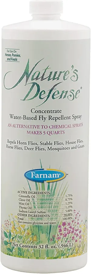 Farnam Nature's Defense Natural Horse Fly Spray, Liquid Concentrate, Mix with Water, 32 Ounces, One Quart