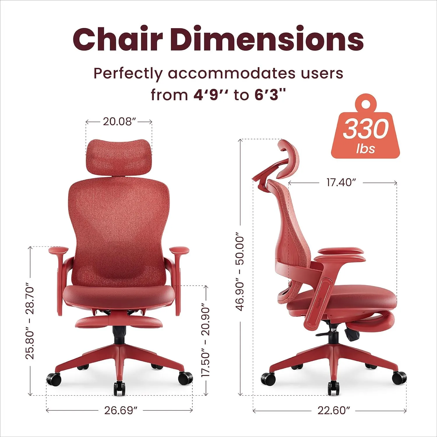Fashionable Office Chair, Aura Ergonomic High Back Home Desk Chair with Headrest and Footrest, Ergonomic High-Back Mesh Rolling Work Swivel Chairs with Wheels Adjustable Lumbar Support (Red)