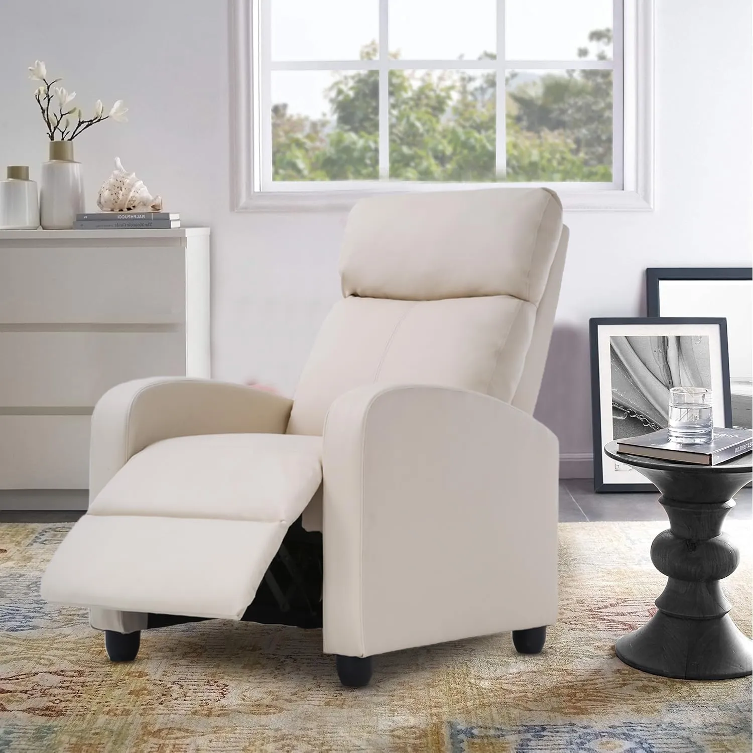 FDW Recliner Chair Home Theater Seating Reclining Sofa Push Back Recliner with Lumbar Support and Fabric Padded Seat Backrest for Living Room (Fabric Beige)