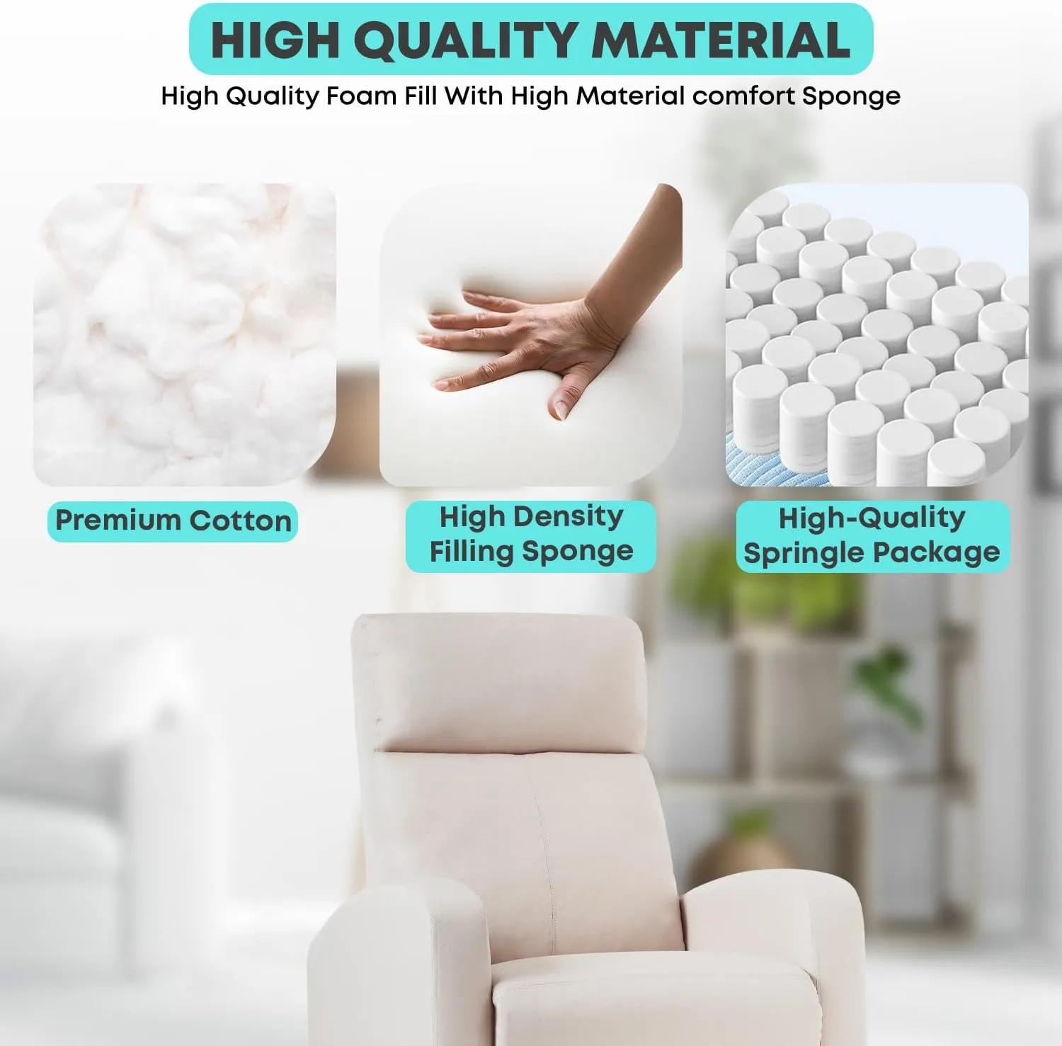 FDW Recliner Chair Home Theater Seating Reclining Sofa Push Back Recliner with Lumbar Support and Fabric Padded Seat Backrest for Living Room (Fabric Beige)