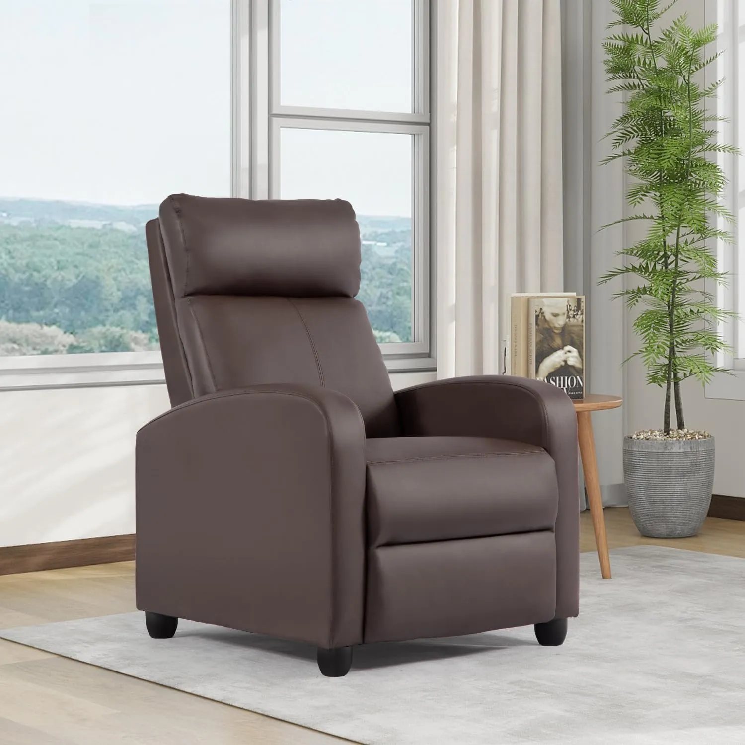FDW Recliner Chair Single Reclining Sofa Leather Chair Home Theater Seating Living Room Lounge Chaise with Padded Seat Backrest (Brown)